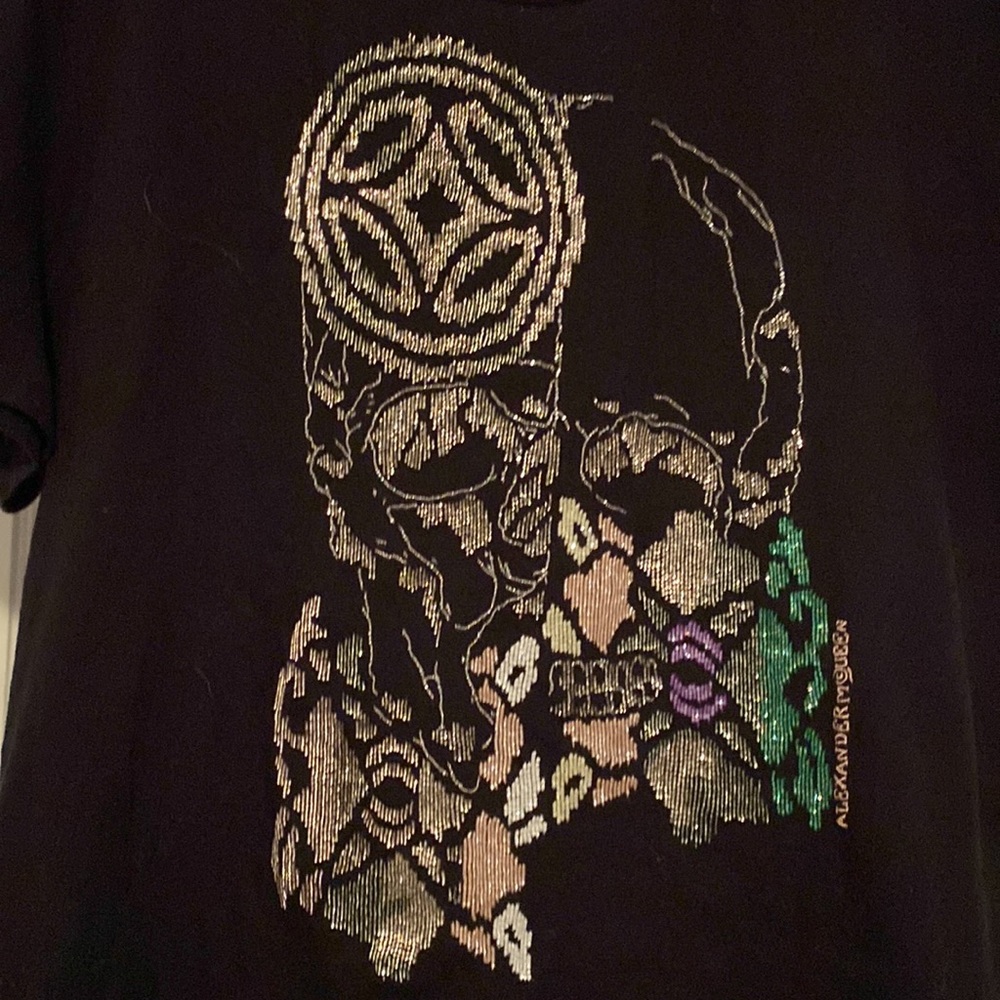 Alexander McQueen Stunning Sparkling Beaded Scull Logo Tee New With Tags - Picture 2 of 16